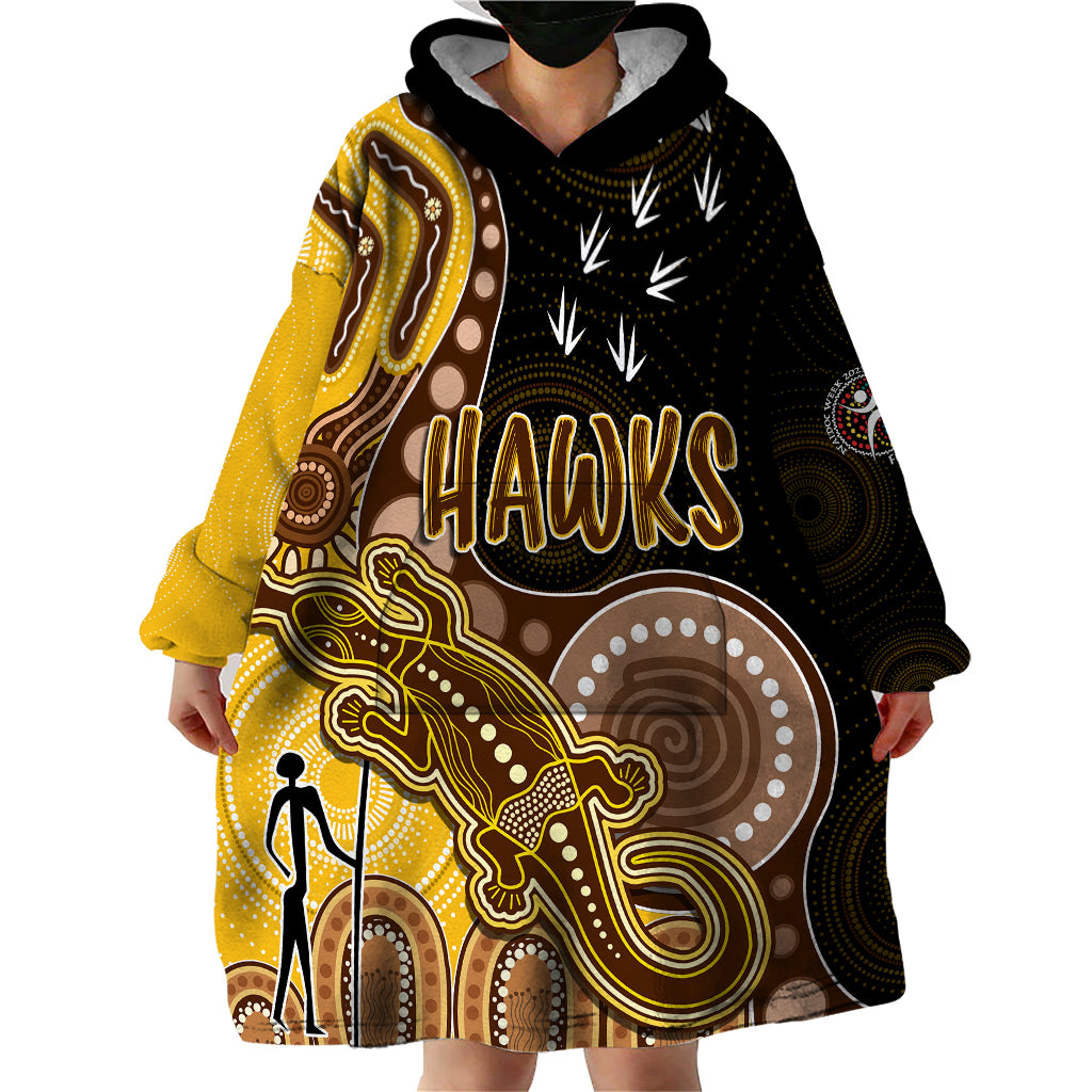 Personalised NAIDOC Week 2023 AFL Hawks Wearable Blanket Hoodie Aboriginal Dot Art Lizard Mix Boomerang - Vibe Hoodie Shop