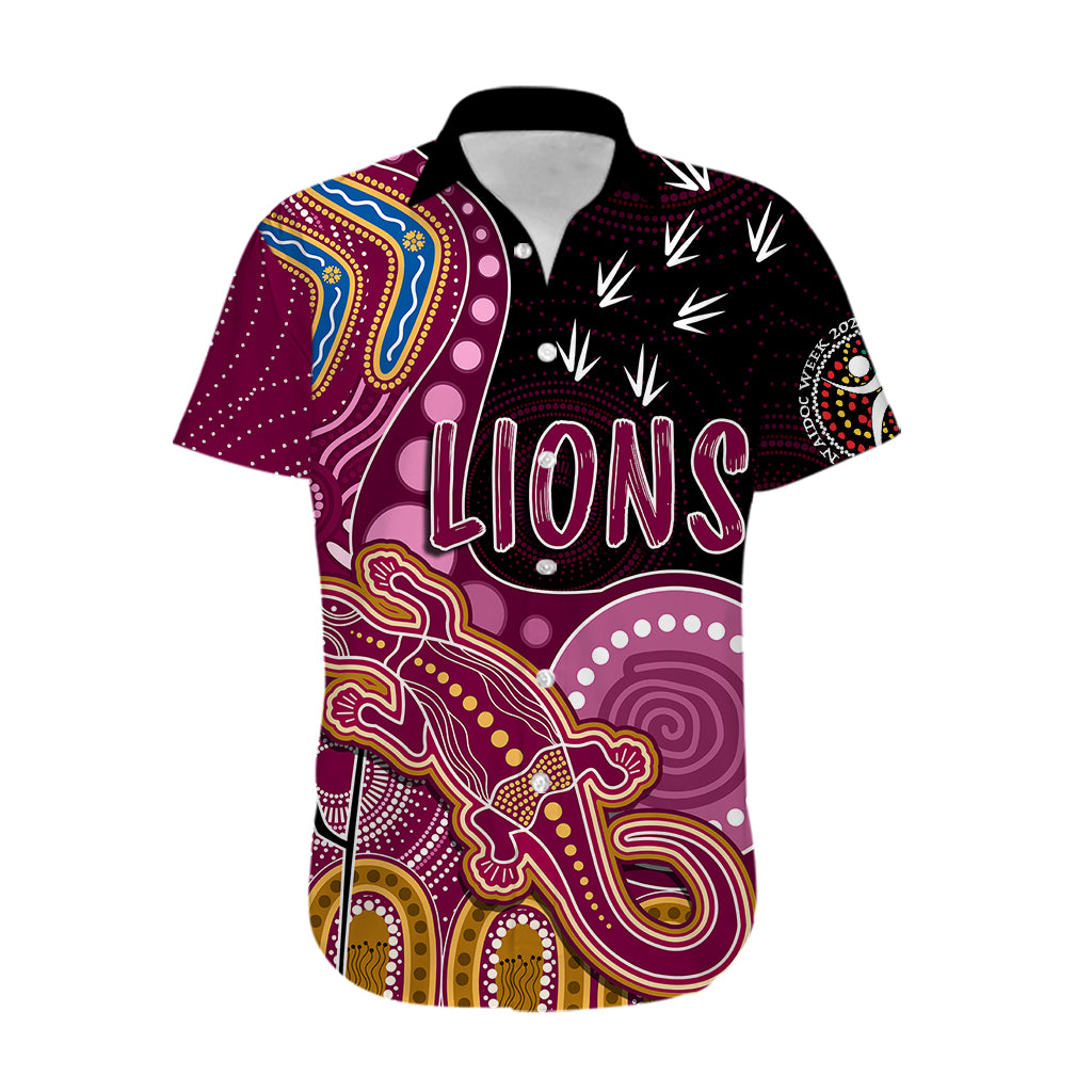 Personalised NAIDOC Week 2023 AFL Lions Hawaiian Shirt Aboriginal Dot Art Lizard Mix Boomerang - Vibe Hoodie Shop