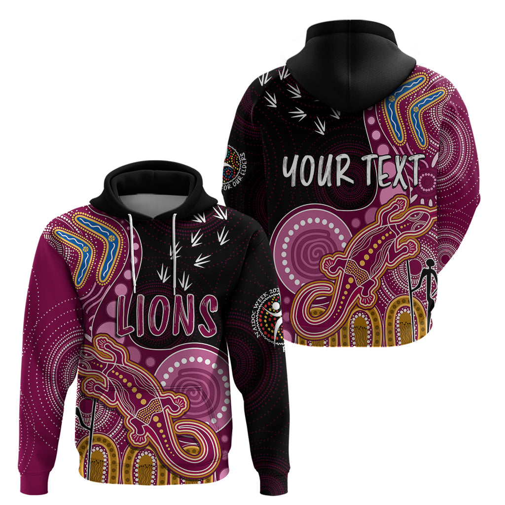 Personalised NAIDOC Week 2023 AFL Lions Hoodie Aboriginal Dot Art Lizard Mix Boomerang LT7 - Vibe Hoodie Shop