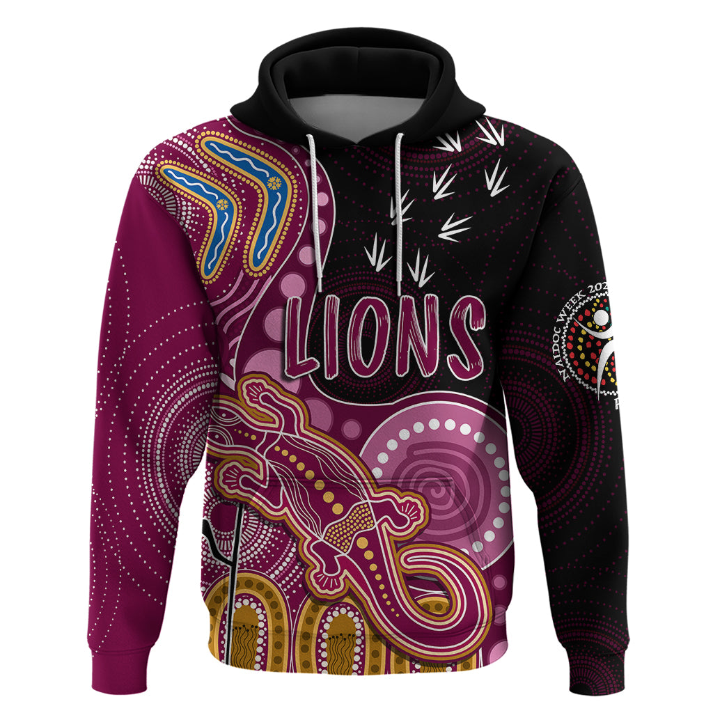Personalised NAIDOC Week 2023 AFL Lions Hoodie Aboriginal Dot Art Lizard Mix Boomerang LT7 - Vibe Hoodie Shop