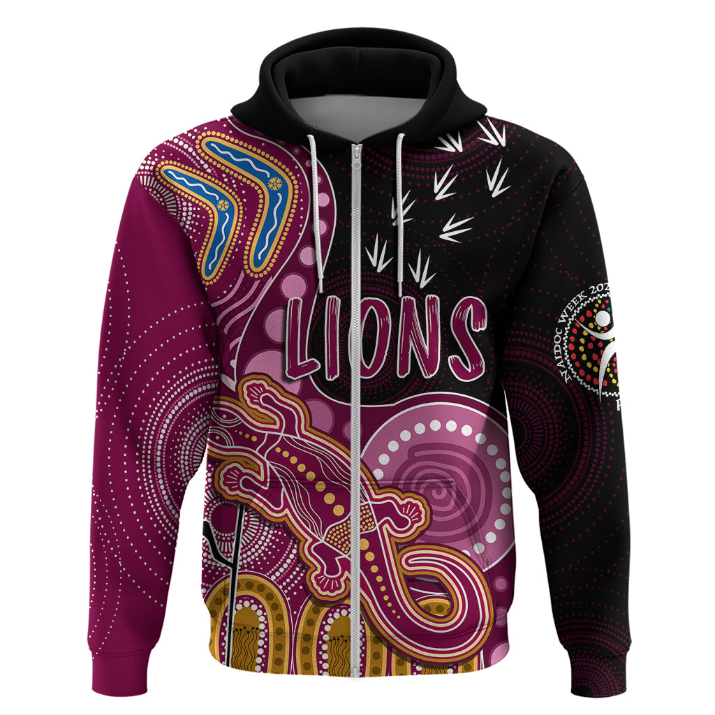 Personalised NAIDOC Week 2023 AFL Lions Hoodie Aboriginal Dot Art Lizard Mix Boomerang LT7 - Vibe Hoodie Shop