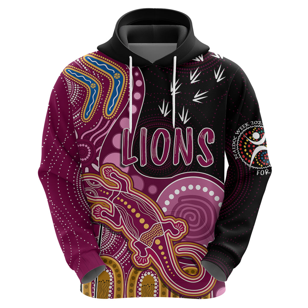 Personalised NAIDOC Week 2023 AFL Lions Hoodie Aboriginal Dot Art Lizard Mix Boomerang LT7 - Vibe Hoodie Shop