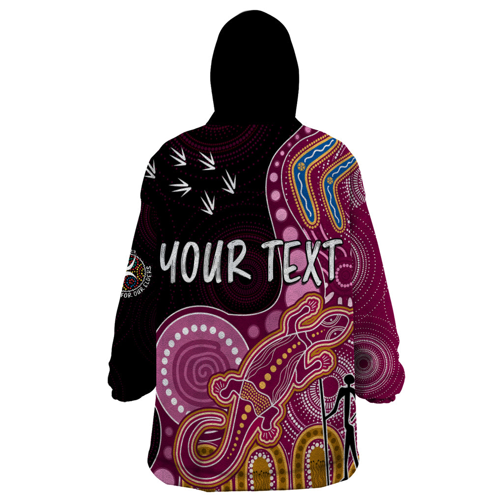 Personalised NAIDOC Week 2023 AFL Lions Wearable Blanket Hoodie Aboriginal Dot Art Lizard Mix Boomerang - Vibe Hoodie Shop