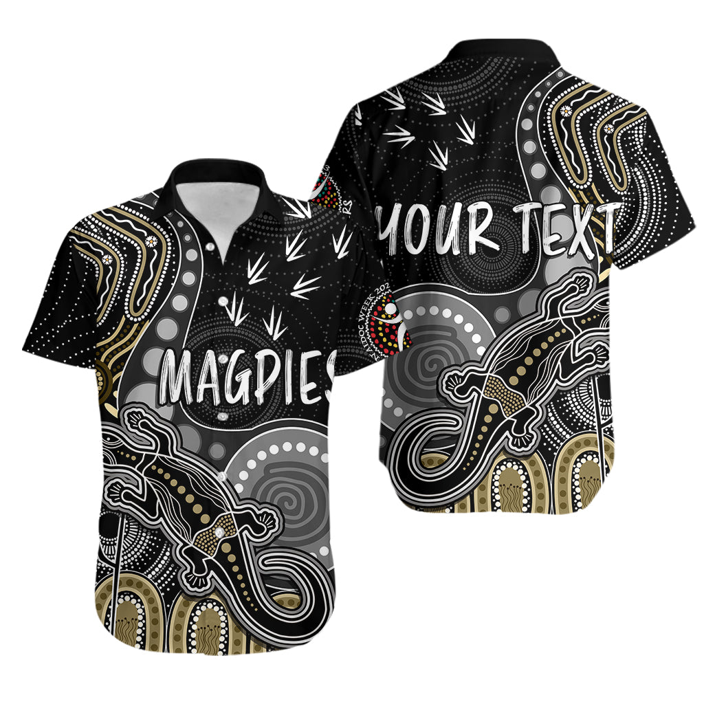 Personalised NAIDOC Week 2023 AFL Magpies Hawaiian Shirt Aboriginal Dot Art Lizard Mix Boomerang - Vibe Hoodie Shop
