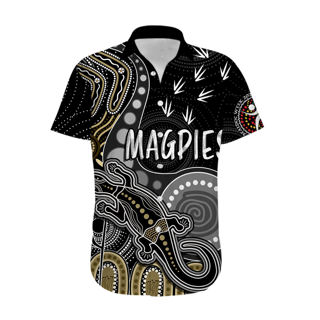 Personalised NAIDOC Week 2023 AFL Magpies Hawaiian Shirt Aboriginal Dot Art Lizard Mix Boomerang - Vibe Hoodie Shop