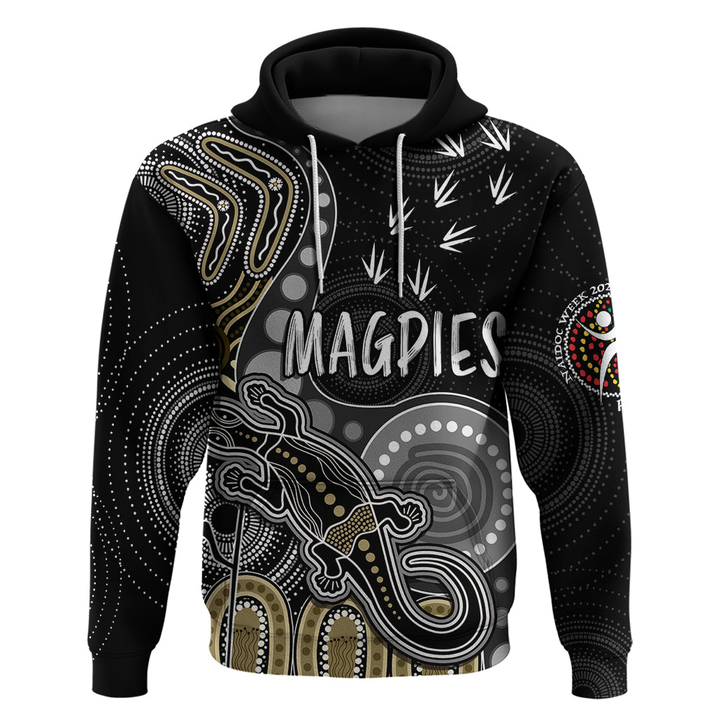Personalised NAIDOC Week 2023 AFL Magpies Hoodie Aboriginal Dot Art Lizard Mix Boomerang LT7 - Vibe Hoodie Shop