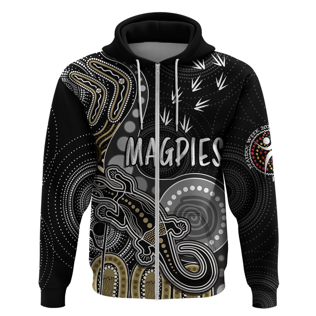 Personalised NAIDOC Week 2023 AFL Magpies Hoodie Aboriginal Dot Art Lizard Mix Boomerang LT7 - Vibe Hoodie Shop