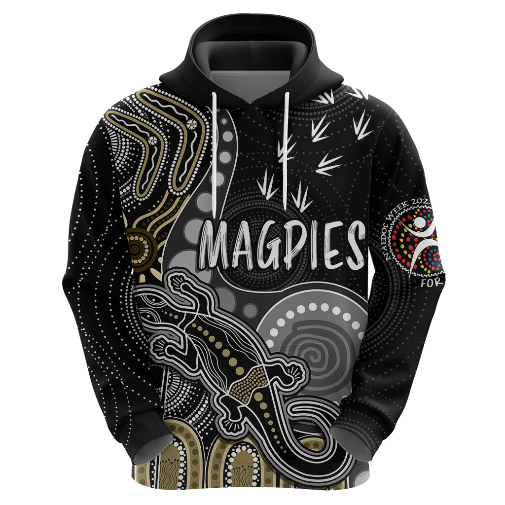 Personalised NAIDOC Week 2023 AFL Magpies Hoodie Aboriginal Dot Art Lizard Mix Boomerang LT7 - Vibe Hoodie Shop