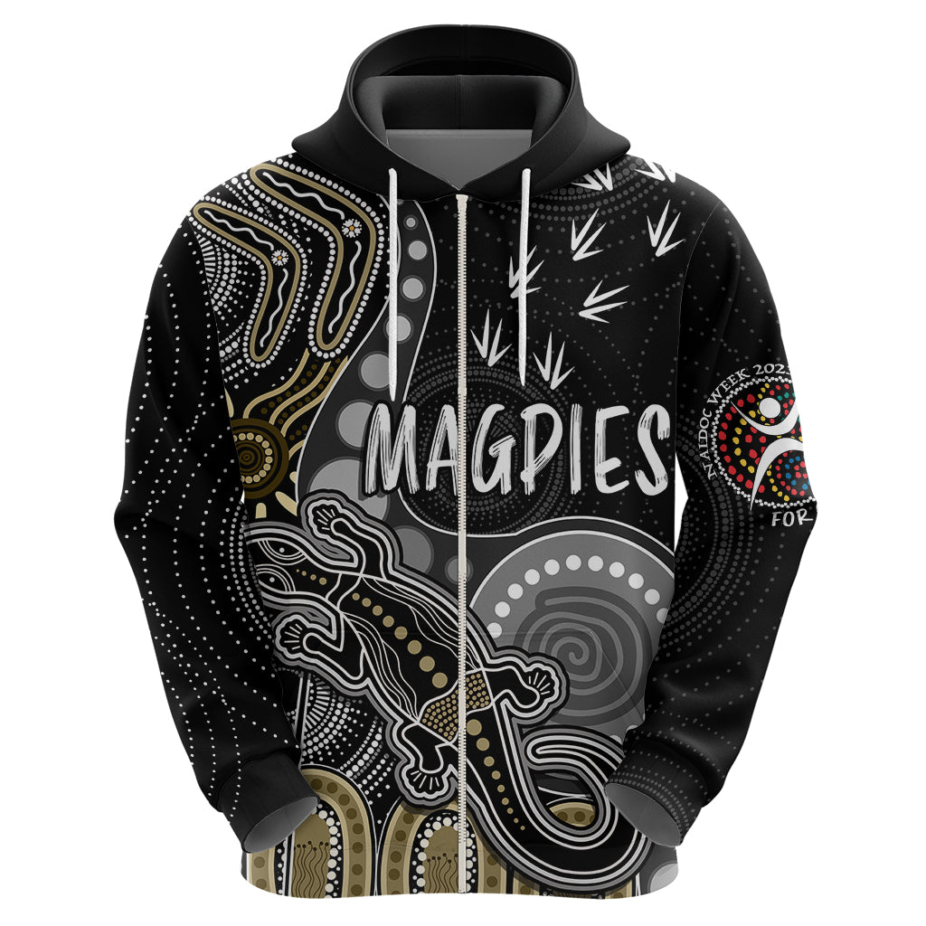 Personalised NAIDOC Week 2023 AFL Magpies Hoodie Aboriginal Dot Art Lizard Mix Boomerang LT7 - Vibe Hoodie Shop