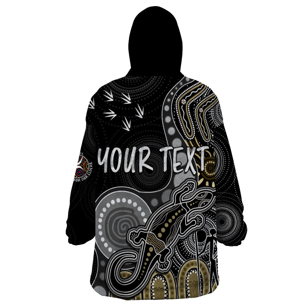 Personalised NAIDOC Week 2023 AFL Magpies Wearable Blanket Hoodie Aboriginal Dot Art Lizard Mix Boomerang - Vibe Hoodie Shop