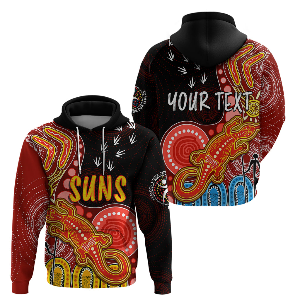 Personalised NAIDOC Week 2023 AFL Suns Hoodie Aboriginal Dot Art Lizard Mix Boomerang LT7 - Vibe Hoodie Shop