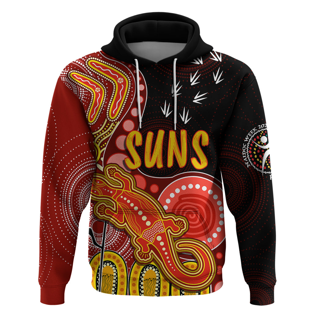 Personalised NAIDOC Week 2023 AFL Suns Hoodie Aboriginal Dot Art Lizard Mix Boomerang LT7 - Vibe Hoodie Shop