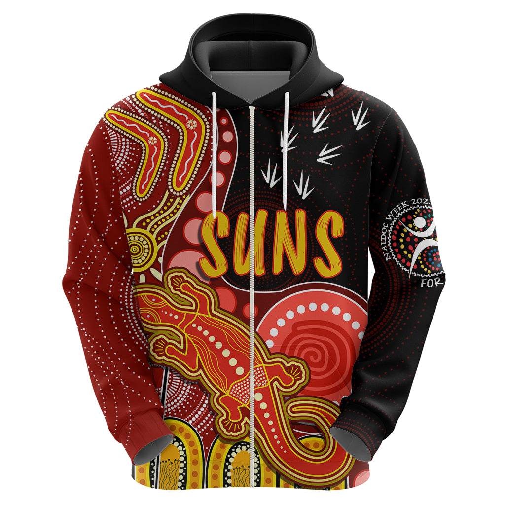 Personalised NAIDOC Week 2023 AFL Suns Hoodie Aboriginal Dot Art Lizard Mix Boomerang LT7 - Vibe Hoodie Shop