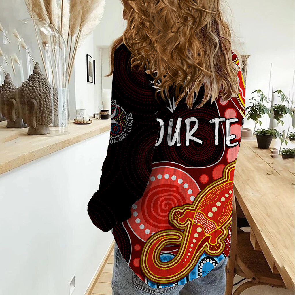 Personalised NAIDOC Week 2023 AFL Suns Women Casual Shirt Aboriginal Dot Art Lizard Mix Boomerang - Vibe Hoodie Shop
