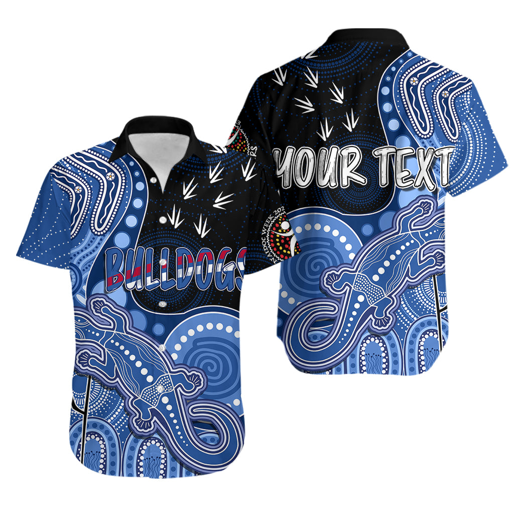 Personalised NAIDOC Week 2023 AFL Bulldogs Hawaiian Shirt Aboriginal Dot Art Lizard Mix Boomerang - Vibe Hoodie Shop