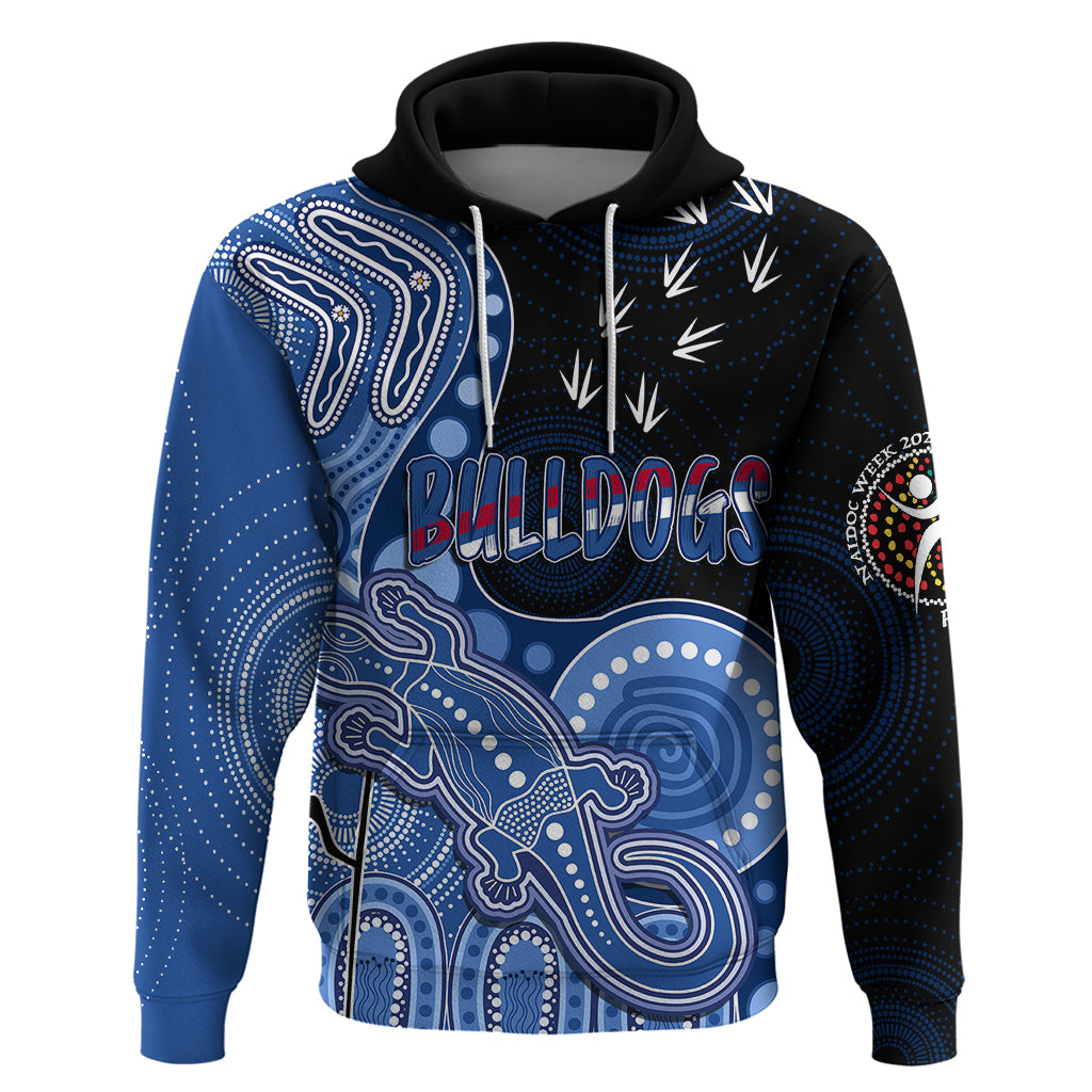 Personalised NAIDOC Week 2023 AFL Bulldogs Hoodie Aboriginal Dot Art Lizard Mix Boomerang LT7 - Vibe Hoodie Shop