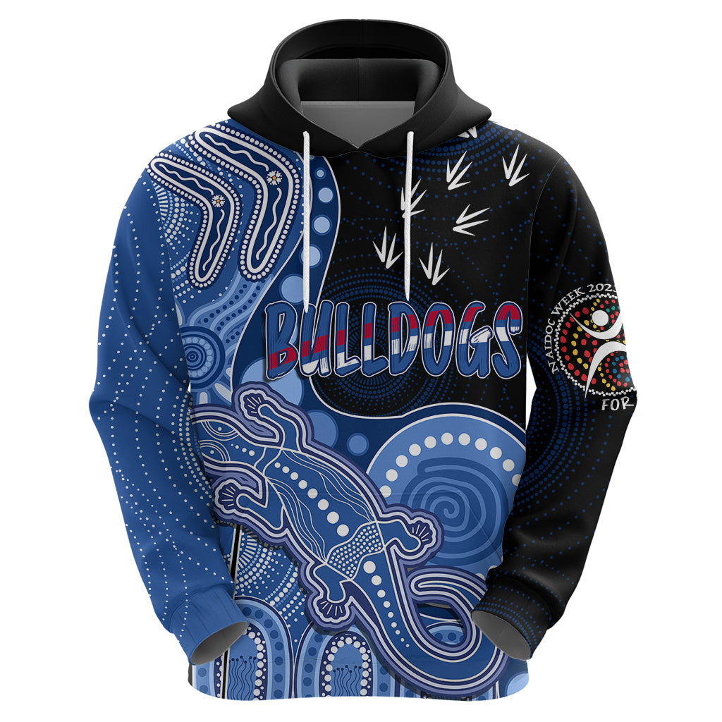 Personalised NAIDOC Week 2023 AFL Bulldogs Hoodie Aboriginal Dot Art Lizard Mix Boomerang LT7 - Vibe Hoodie Shop