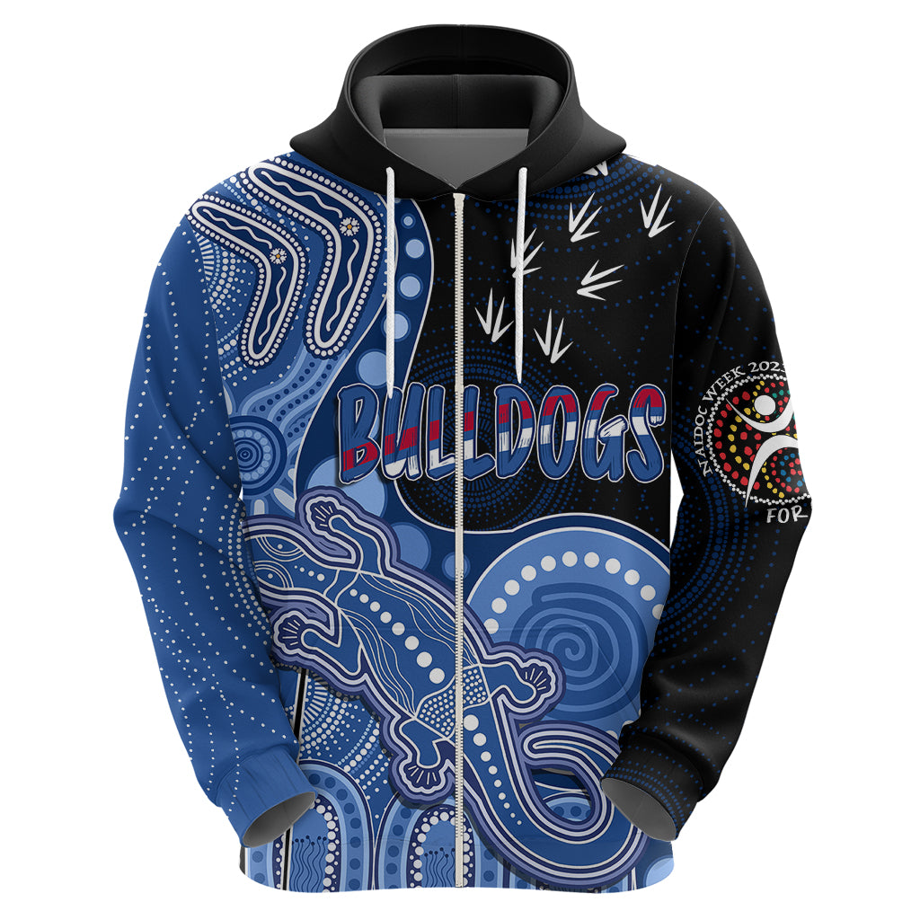 Personalised NAIDOC Week 2023 AFL Bulldogs Hoodie Aboriginal Dot Art Lizard Mix Boomerang LT7 - Vibe Hoodie Shop