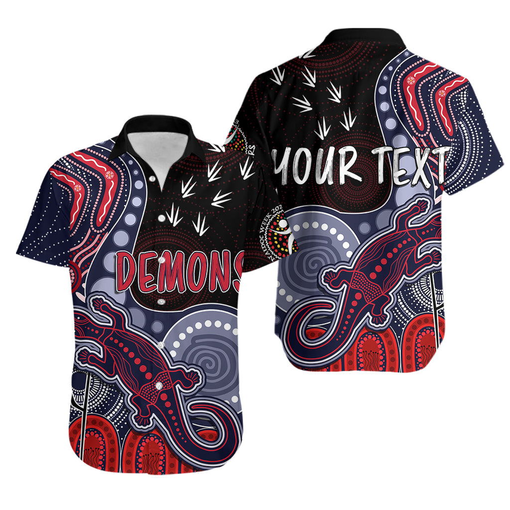 Personalised NAIDOC Week 2023 AFL Demons Hawaiian Shirt Aboriginal Dot Art Lizard Mix Boomerang - Vibe Hoodie Shop