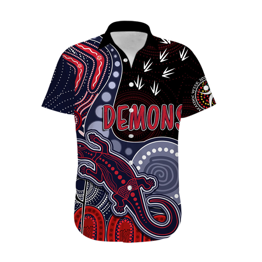 Personalised NAIDOC Week 2023 AFL Demons Hawaiian Shirt Aboriginal Dot Art Lizard Mix Boomerang - Vibe Hoodie Shop