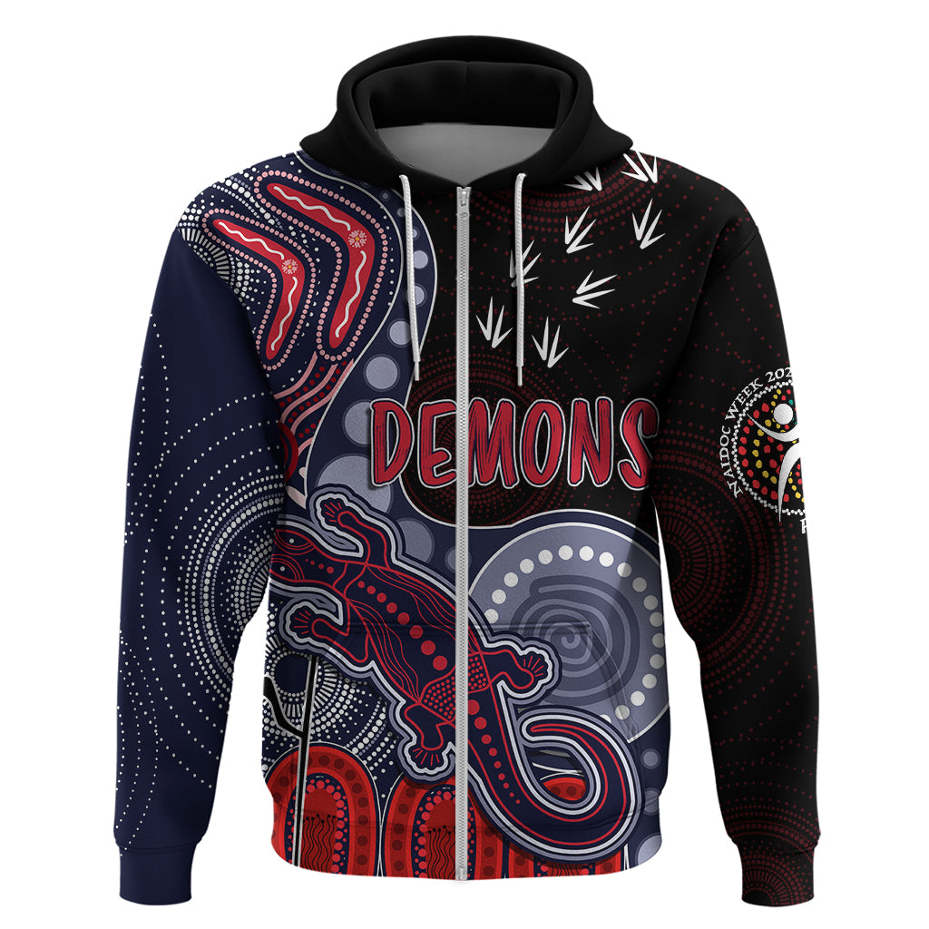 Personalised NAIDOC Week 2023 AFL Demons Hoodie Aboriginal Dot Art Lizard Mix Boomerang LT7 - Vibe Hoodie Shop