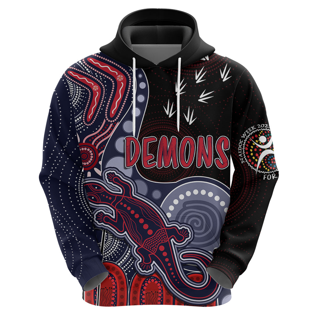 Personalised NAIDOC Week 2023 AFL Demons Hoodie Aboriginal Dot Art Lizard Mix Boomerang LT7 - Vibe Hoodie Shop