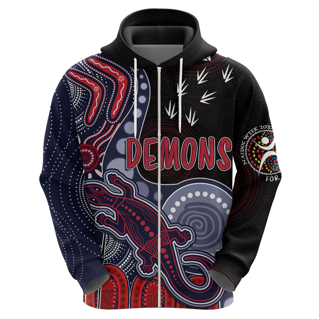 Personalised NAIDOC Week 2023 AFL Demons Hoodie Aboriginal Dot Art Lizard Mix Boomerang LT7 - Vibe Hoodie Shop
