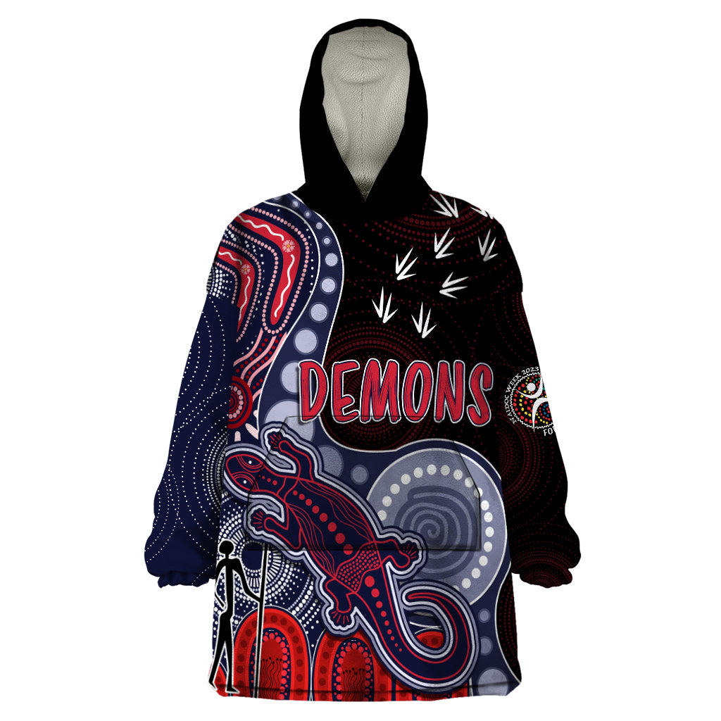 Personalised NAIDOC Week 2023 AFL Demons Wearable Blanket Hoodie Aboriginal Dot Art Lizard Mix Boomerang - Vibe Hoodie Shop