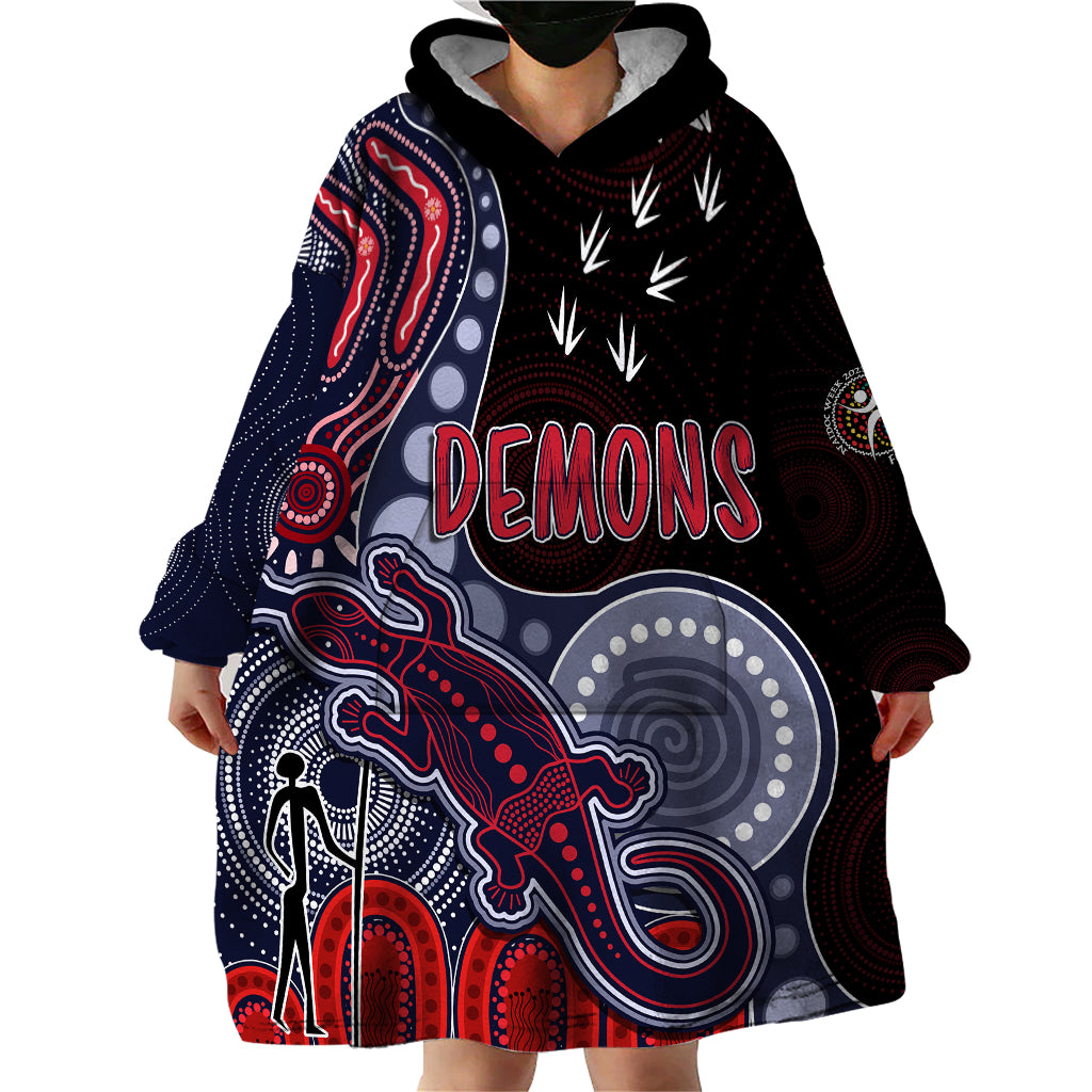 Personalised NAIDOC Week 2023 AFL Demons Wearable Blanket Hoodie Aboriginal Dot Art Lizard Mix Boomerang - Vibe Hoodie Shop