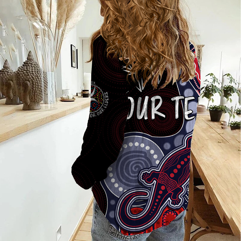 Personalised NAIDOC Week 2023 AFL Demons Women Casual Shirt Aboriginal Dot Art Lizard Mix Boomerang - Vibe Hoodie Shop