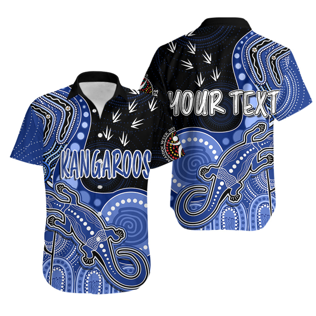 Personalised NAIDOC Week 2023 AFL Kangaroos Hawaiian Shirt Aboriginal Dot Art Lizard Mix Boomerang - Vibe Hoodie Shop