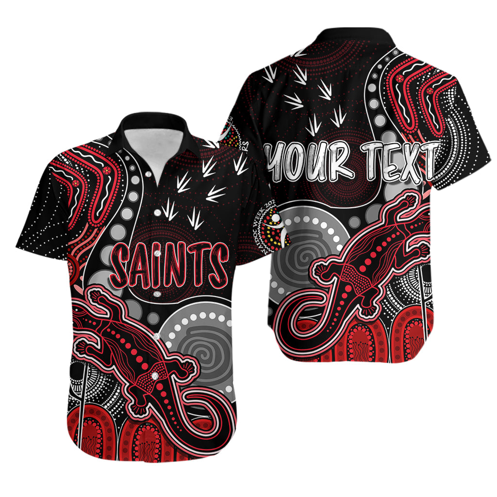 Personalised NAIDOC Week 2023 AFL Saints Hawaiian Shirt Aboriginal Dot Art Lizard Mix Boomerang - Vibe Hoodie Shop