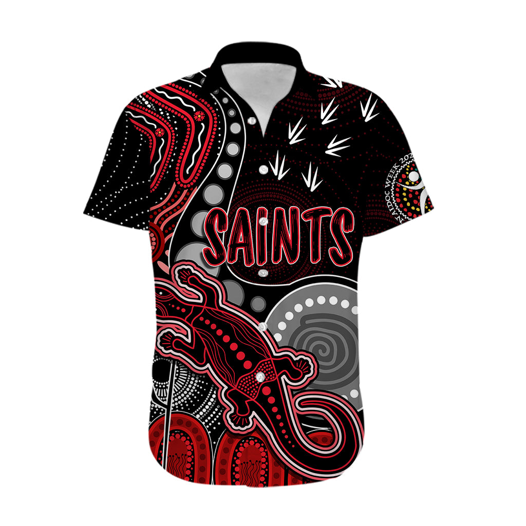 Personalised NAIDOC Week 2023 AFL Saints Hawaiian Shirt Aboriginal Dot Art Lizard Mix Boomerang - Vibe Hoodie Shop