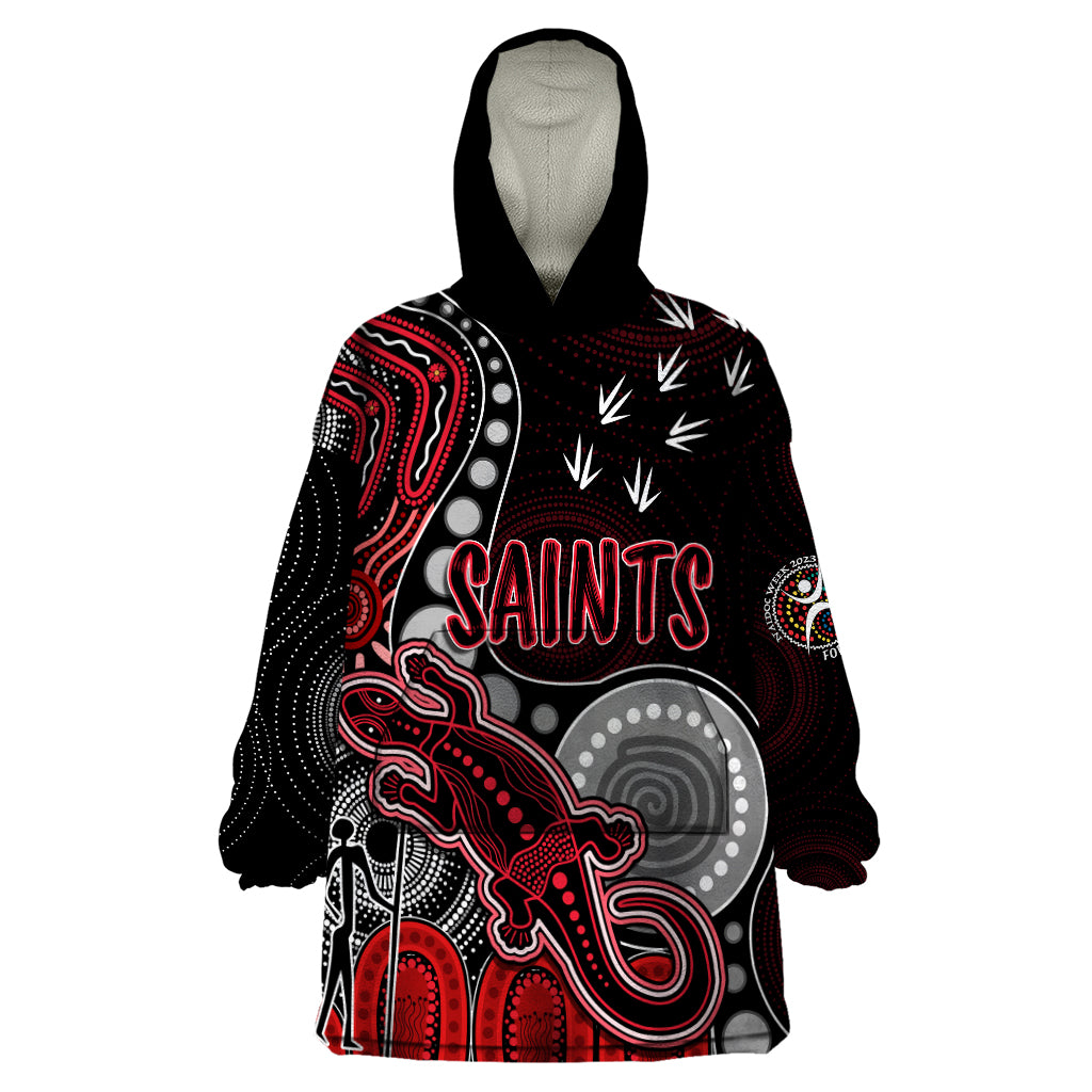 Personalised NAIDOC Week 2023 AFL Saints Wearable Blanket Hoodie Aboriginal Dot Art Lizard Mix Boomerang - Vibe Hoodie Shop