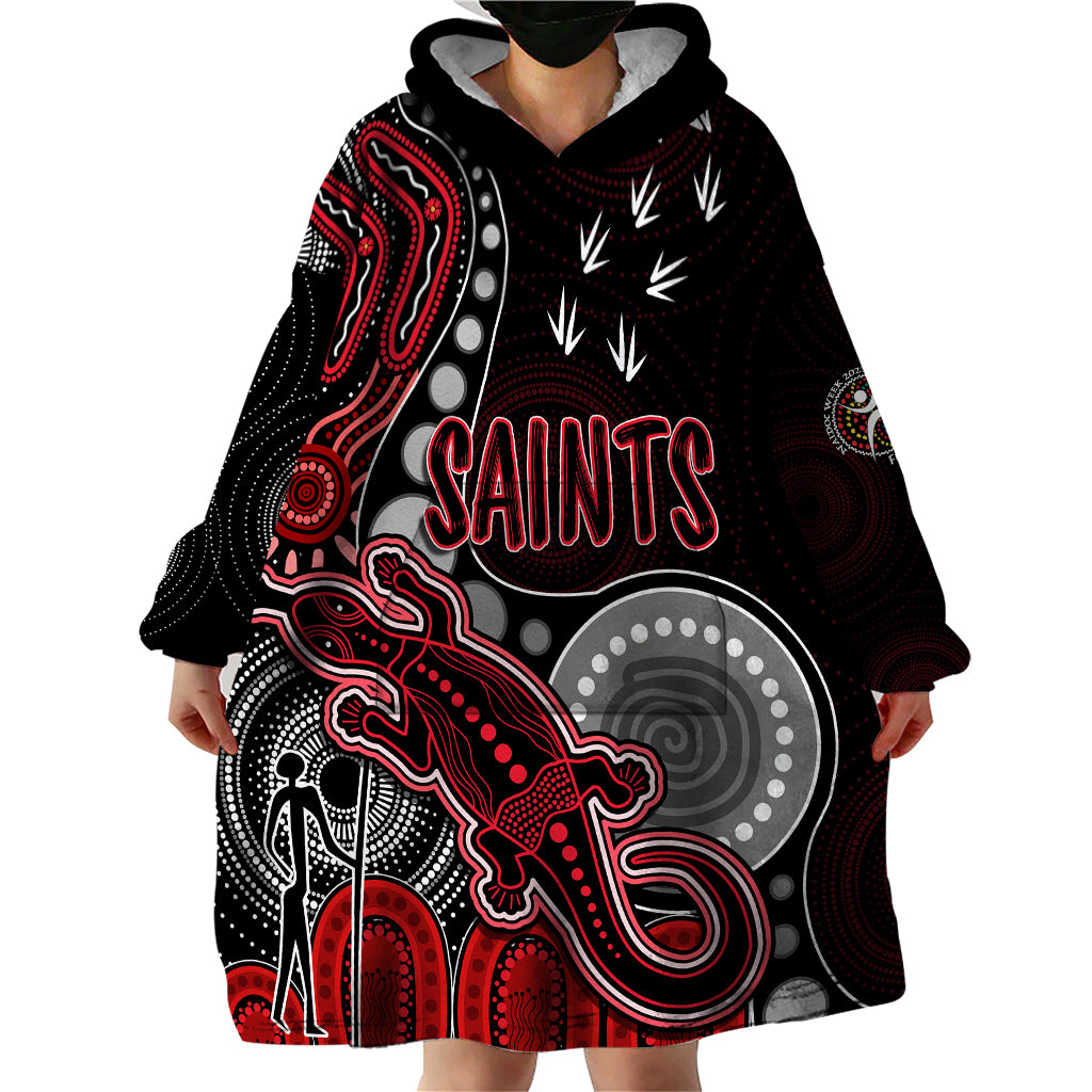 Personalised NAIDOC Week 2023 AFL Saints Wearable Blanket Hoodie Aboriginal Dot Art Lizard Mix Boomerang - Vibe Hoodie Shop