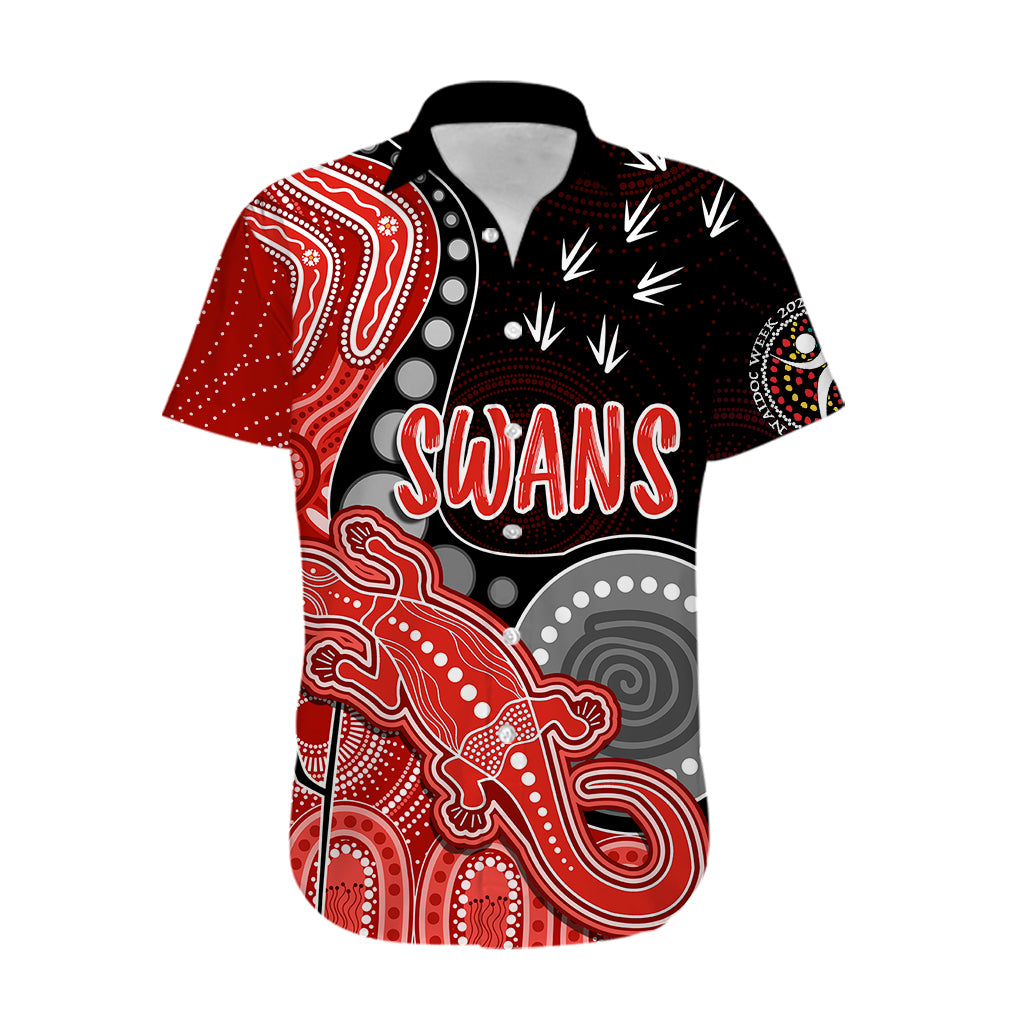 Personalised NAIDOC Week 2023 AFL Swans Hawaiian Shirt Aboriginal Dot Art Lizard Mix Boomerang - Vibe Hoodie Shop