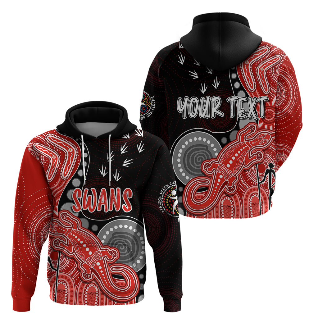 Personalised NAIDOC Week 2023 AFL Swans Hoodie Aboriginal Dot Art Lizard Mix Boomerang LT7 - Vibe Hoodie Shop