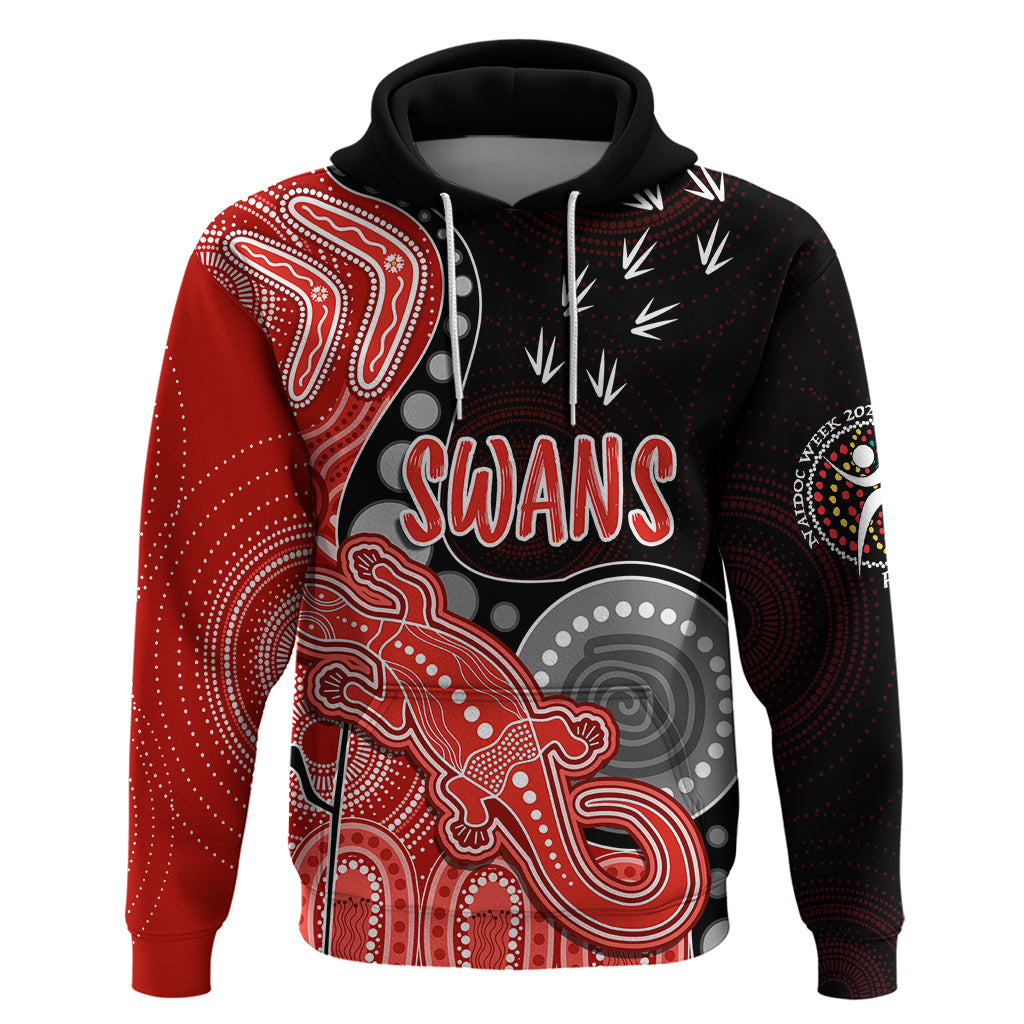 Personalised NAIDOC Week 2023 AFL Swans Hoodie Aboriginal Dot Art Lizard Mix Boomerang LT7 - Vibe Hoodie Shop