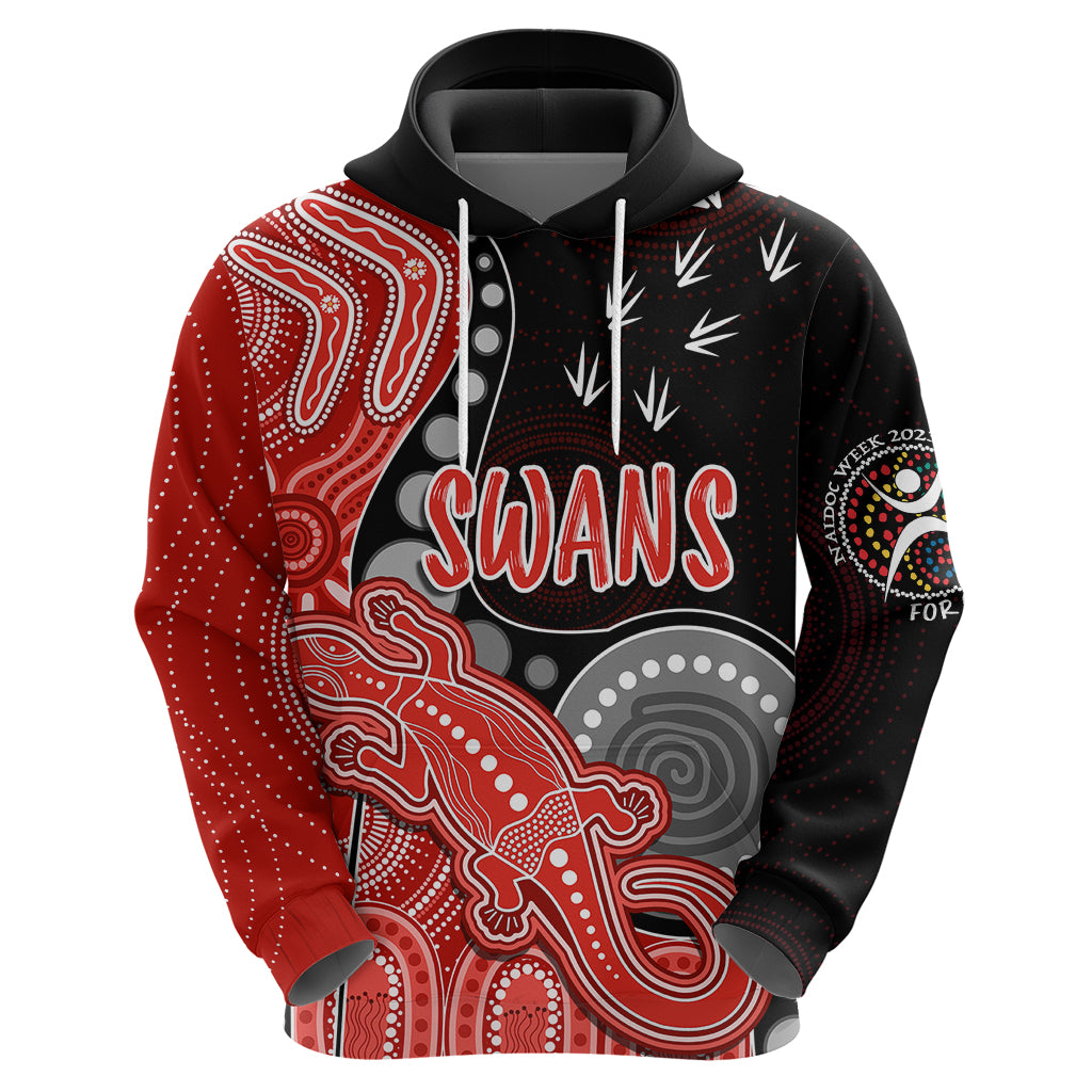 Personalised NAIDOC Week 2023 AFL Swans Hoodie Aboriginal Dot Art Lizard Mix Boomerang LT7 - Vibe Hoodie Shop