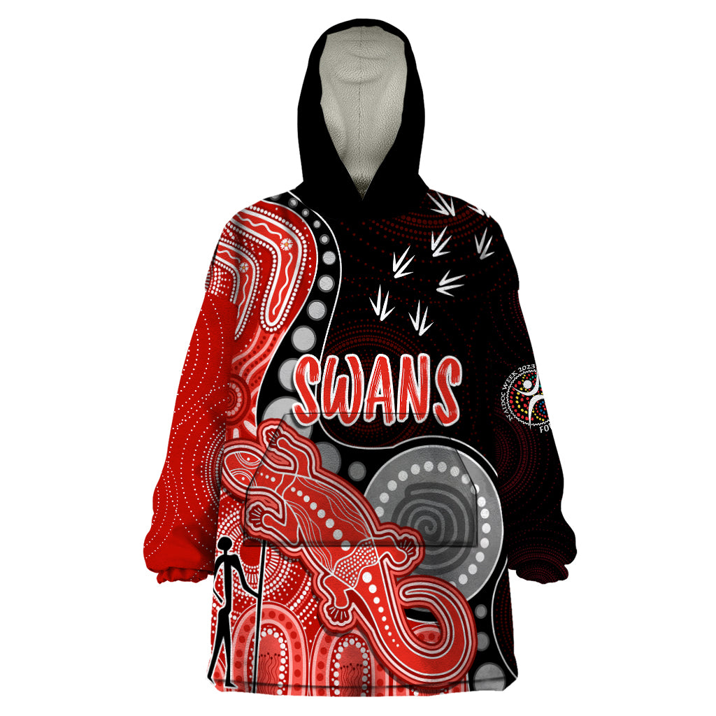 Personalised NAIDOC Week 2023 AFL Swans Wearable Blanket Hoodie Aboriginal Dot Art Lizard Mix Boomerang - Vibe Hoodie Shop