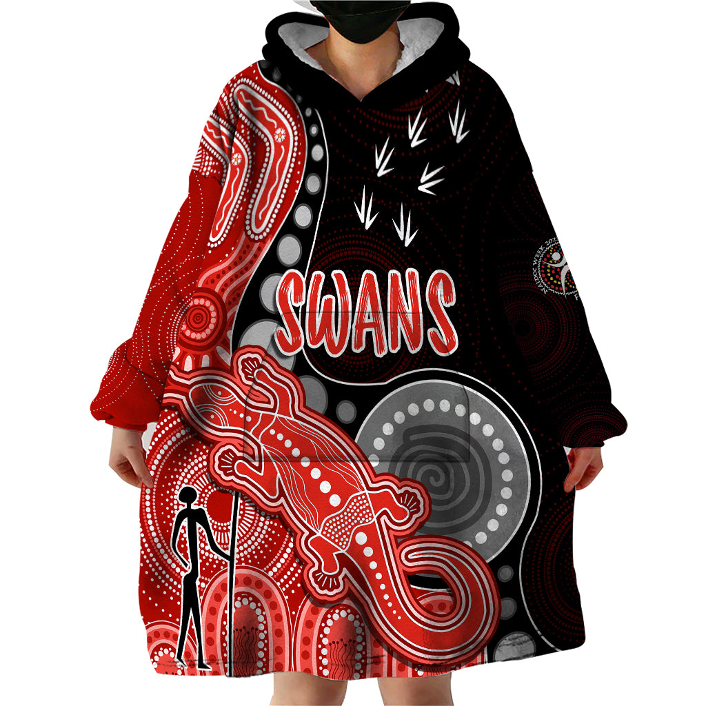 Personalised NAIDOC Week 2023 AFL Swans Wearable Blanket Hoodie Aboriginal Dot Art Lizard Mix Boomerang - Vibe Hoodie Shop