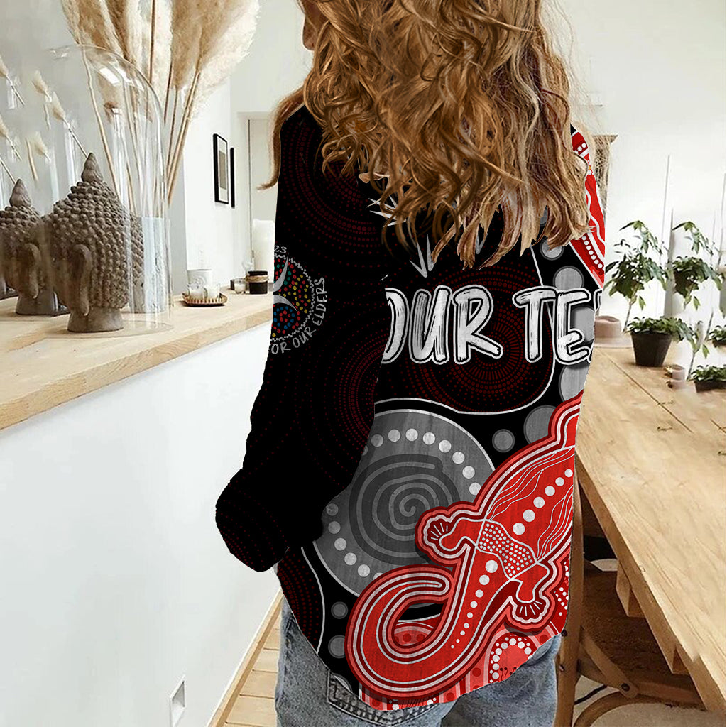 Personalised NAIDOC Week 2023 AFL Swans Women Casual Shirt Aboriginal Dot Art Lizard Mix Boomerang - Vibe Hoodie Shop