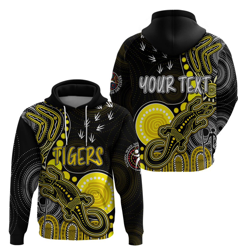 Personalised NAIDOC Week 2023 AFL Tigers Hoodie Aboriginal Dot Art Lizard Mix Boomerang LT7 - Vibe Hoodie Shop