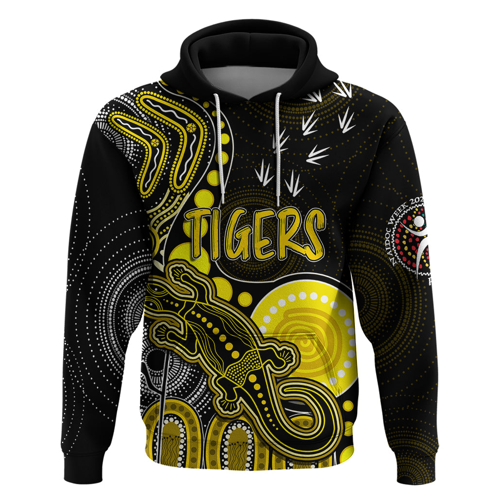 Personalised NAIDOC Week 2023 AFL Tigers Hoodie Aboriginal Dot Art Lizard Mix Boomerang LT7 - Vibe Hoodie Shop