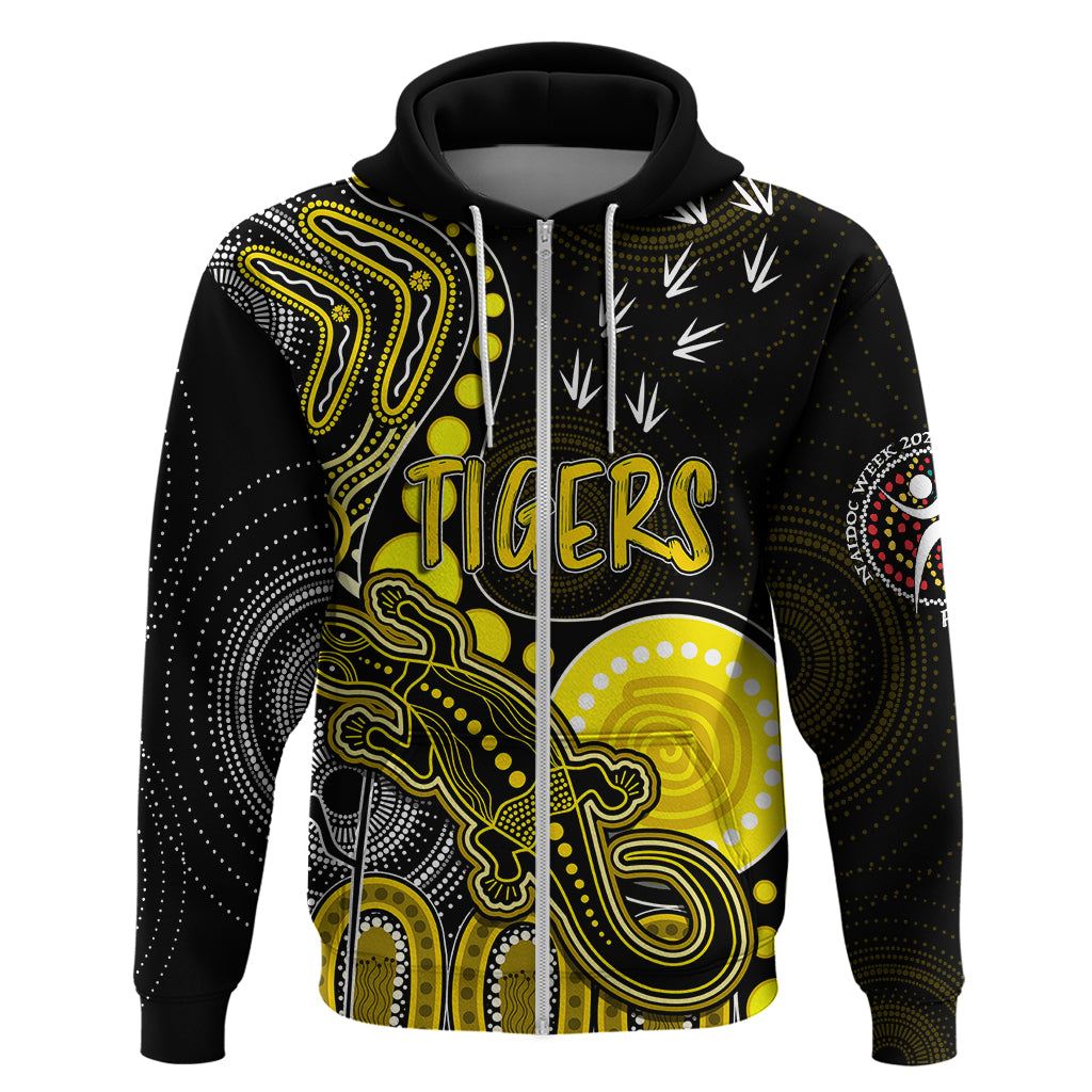 Personalised NAIDOC Week 2023 AFL Tigers Hoodie Aboriginal Dot Art Lizard Mix Boomerang LT7 - Vibe Hoodie Shop