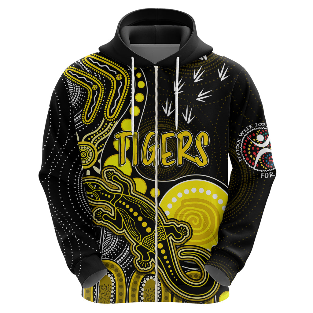 Personalised NAIDOC Week 2023 AFL Tigers Hoodie Aboriginal Dot Art Lizard Mix Boomerang LT7 - Vibe Hoodie Shop