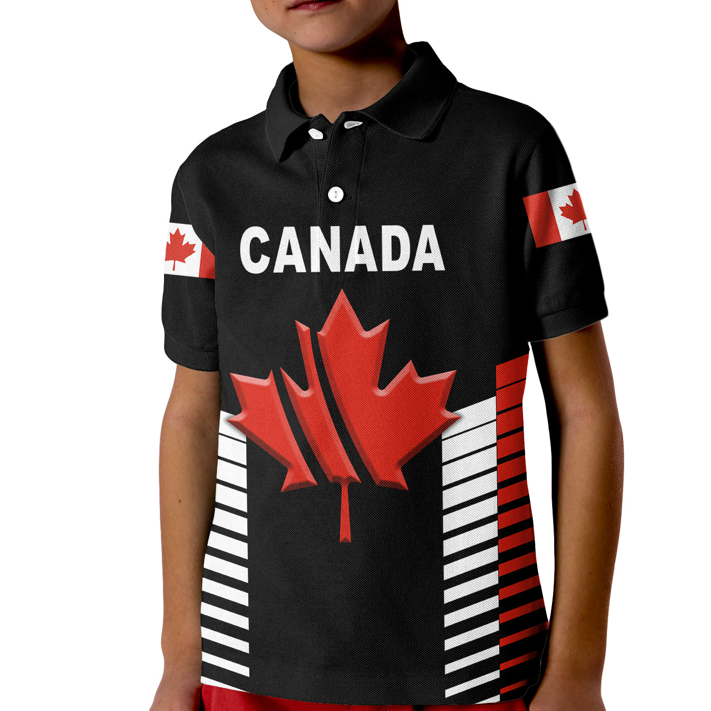 (Custom Personalised) Canada Cricket Kid Polo Shirt Maple Leaf Unique Style - Black - Vibe Hoodie Shop