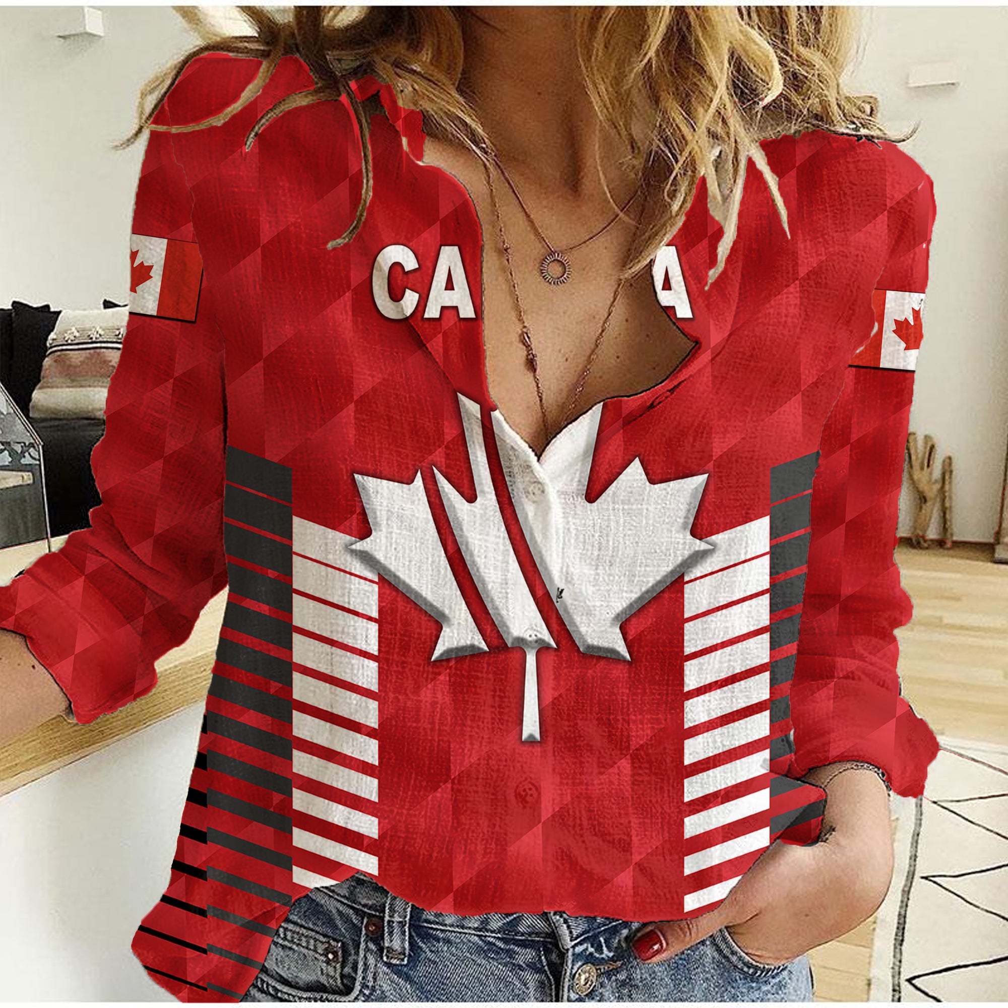 (Custom Personalised) Canada Cricket Women Casual Shirt Maple Leaf Unique Style - Red - Vibe Hoodie Shop