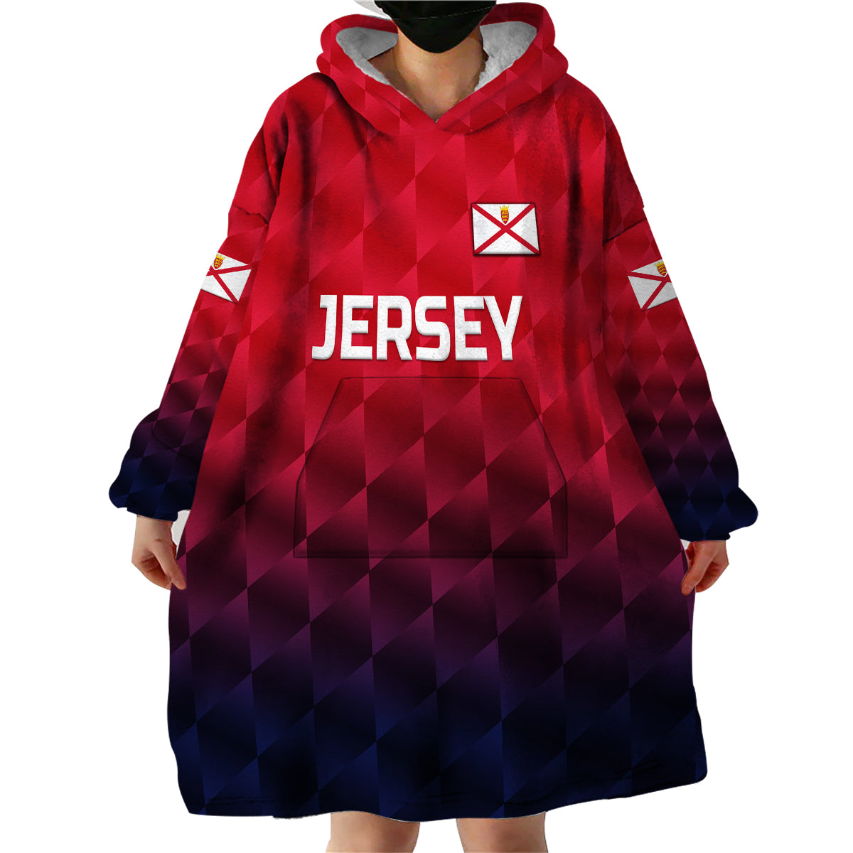 (Custom Personalised) The Bailiwick of Jersey Cricket Wearable Blanket Hoodie Unique Style - Red NO.1 - Vibe Hoodie Shop
