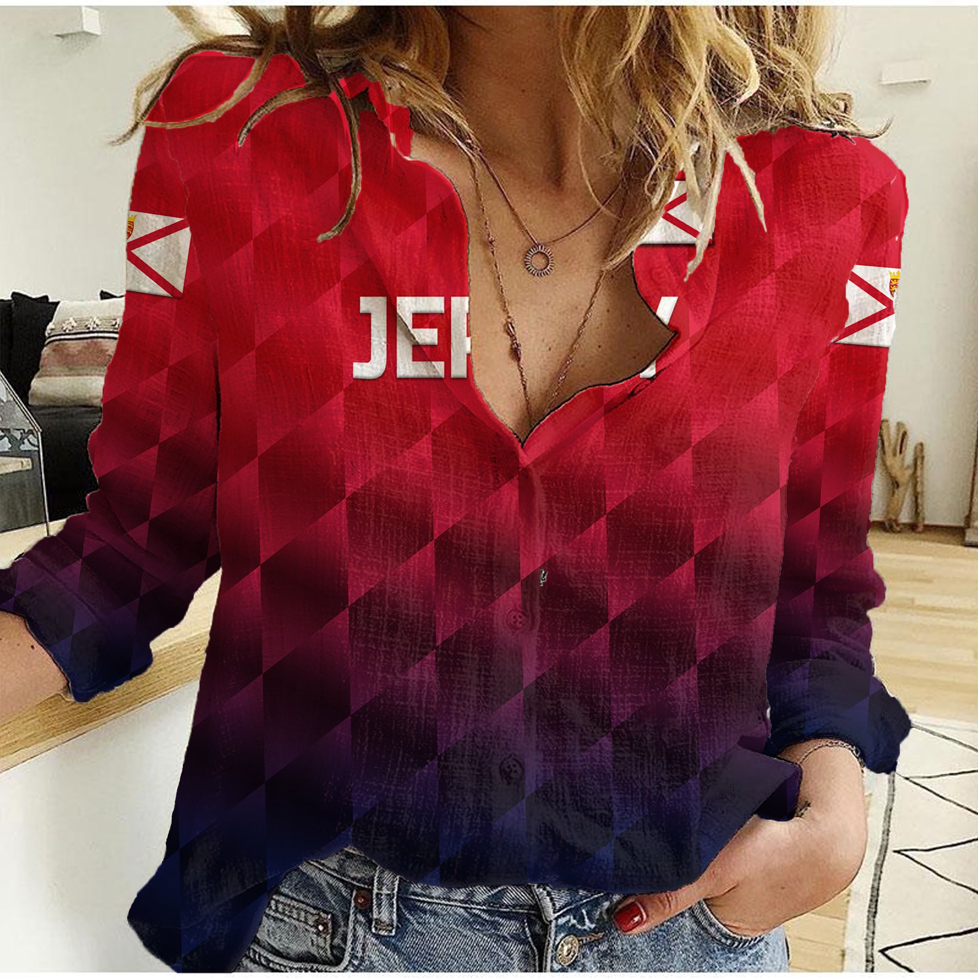 (Custom Personalised) The Bailiwick of Jersey Cricket Women Casual Shirt Unique Style - Red NO.1 - Vibe Hoodie Shop